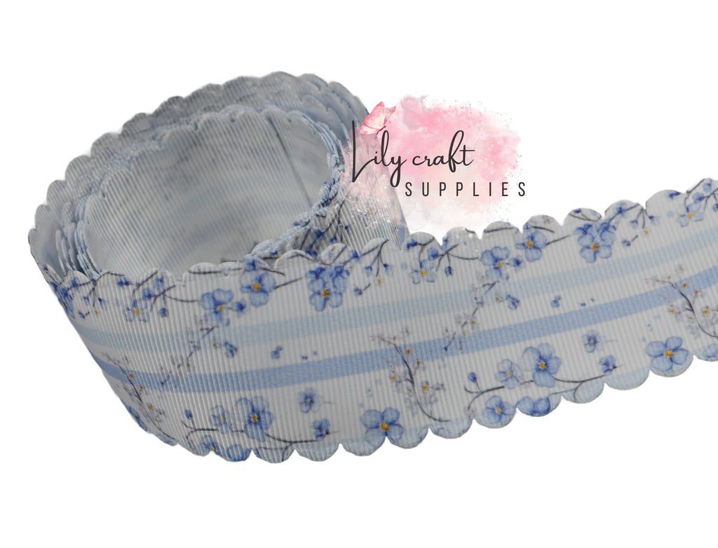 Blue Floral print scalloped