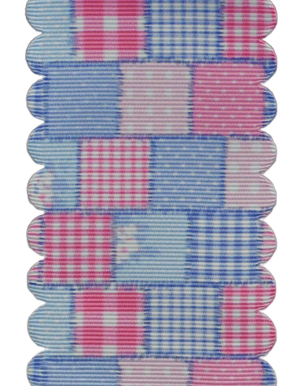 Pink and blue patchwork scalloped