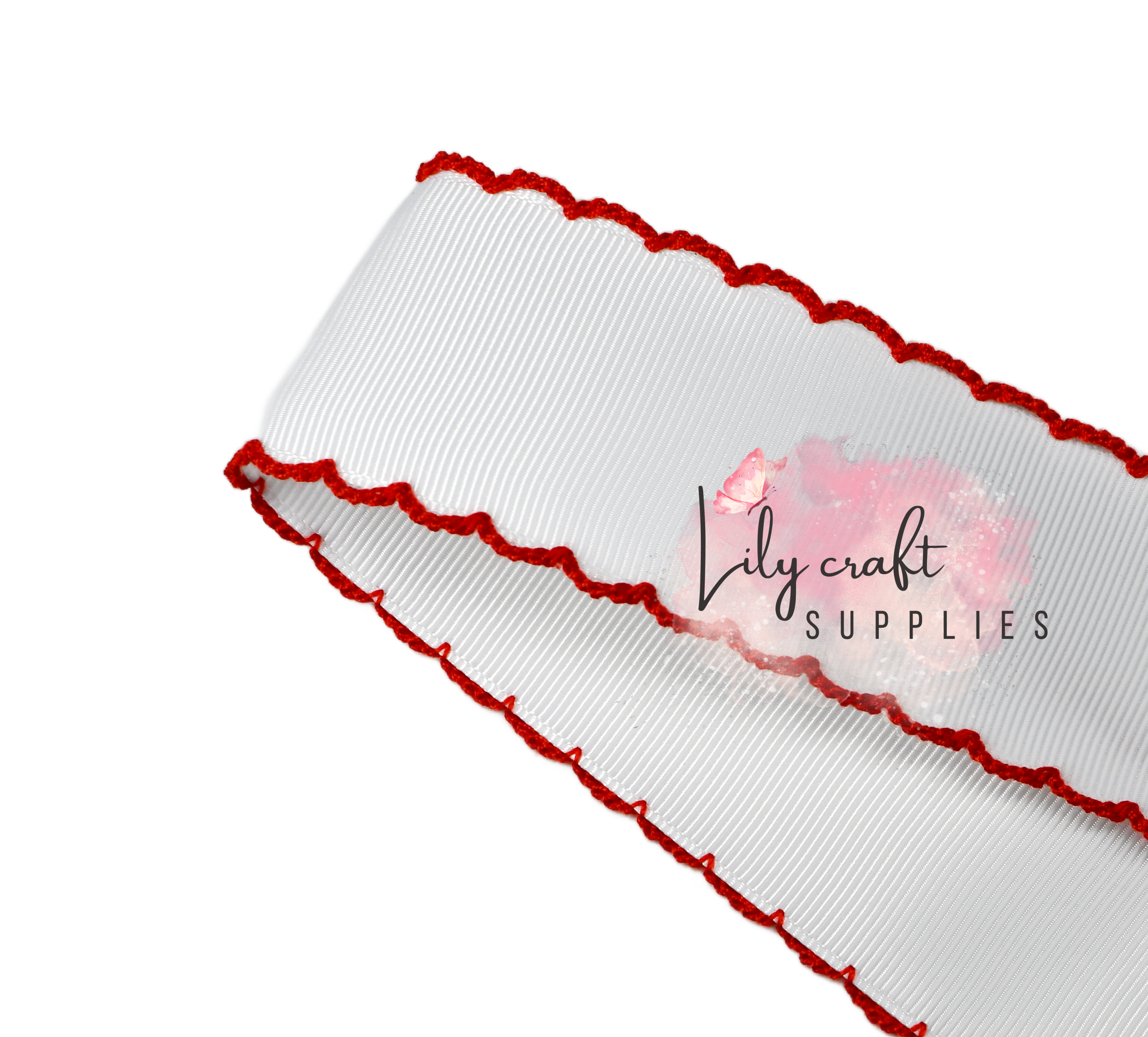White with red moonstitch - Grosgrain