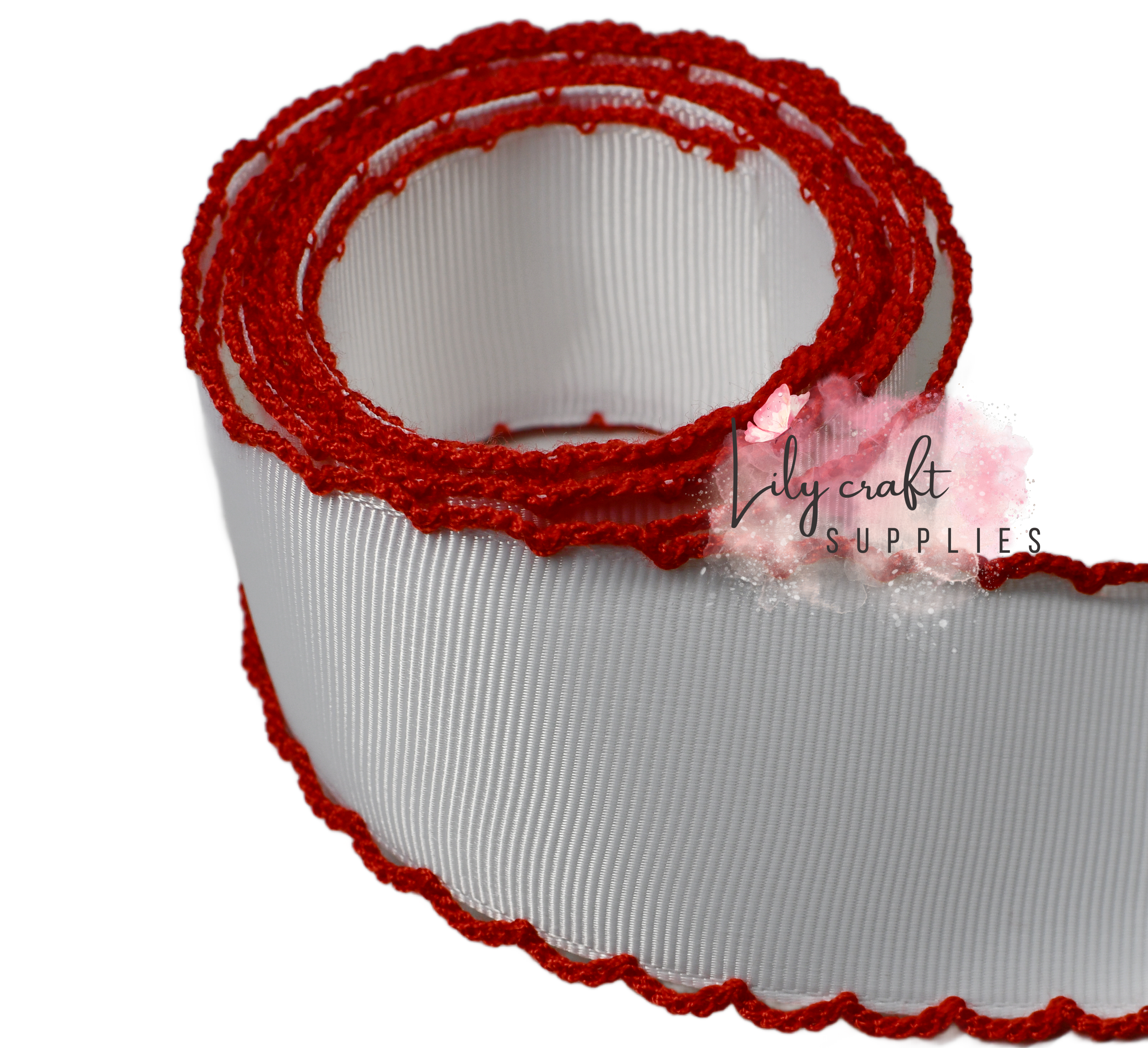 White with red moonstitch - Grosgrain