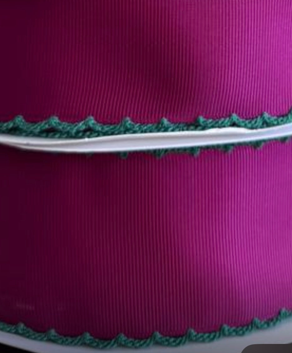 Dark red with green moonstitch