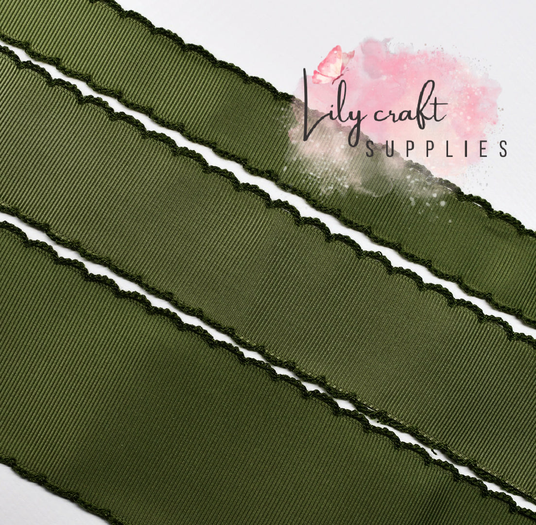 Moss with matching moonstitch -Grosgrain
