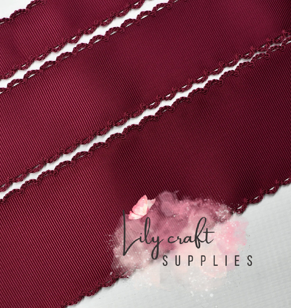Dark red with matching moonstitch -Grosgrain