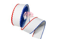 White grosgrain with red and blue moonstitch